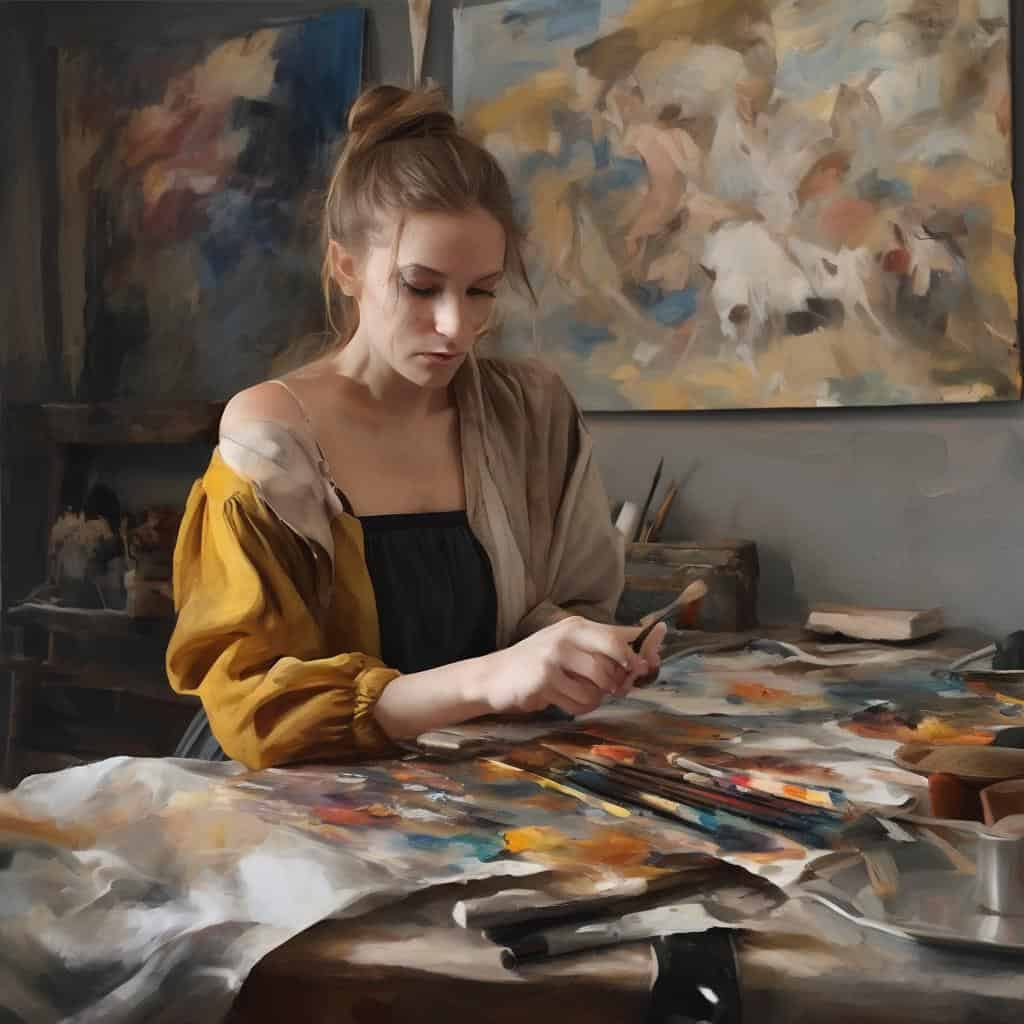 Ζύγιση και δημιουργία σύγχρονης τέχνης, καλλιτέχνιδα σε στούντιο, μεγάλες αλλαγές στην τέχνη του σήμερα.