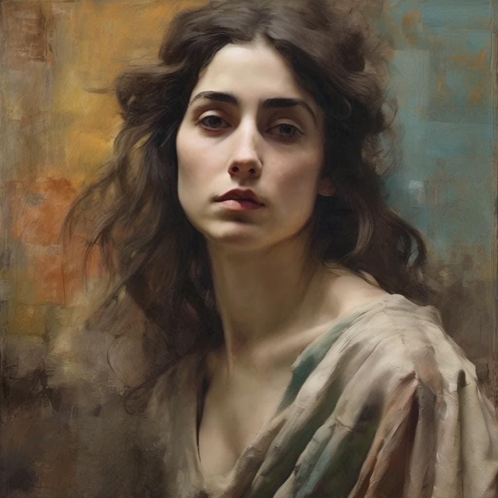 Ανδρόγυνη νεαρή γυναίκα σε πορτρέτο, πορτρέτο σύγχρονης τέχνης, καλλιτεχνική απεικόνιση, καινοτόμα τέχνη, η τέχνη του σήμερα και οι μεγάλες αλλαγές.